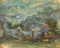 Tianguis en Taxco, óleo sobre lienzo, 60 x 73 cm