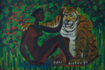 La mujer y su tigre, óleo sobre tela, 100 x 150 cm