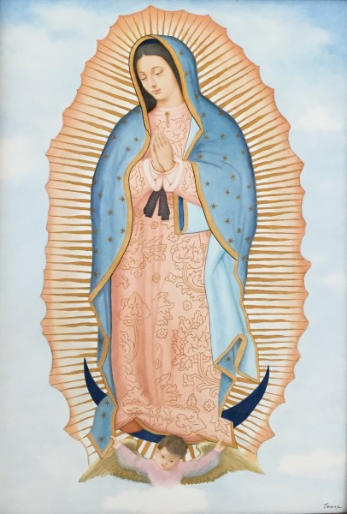 Virgen de Guadalupe, óleo sobre tabla 100 x 63 cm